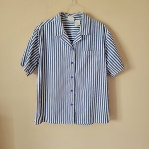 Bobbie Brooks Button Down Top Size Large Multicolor Striped Short Sleeve